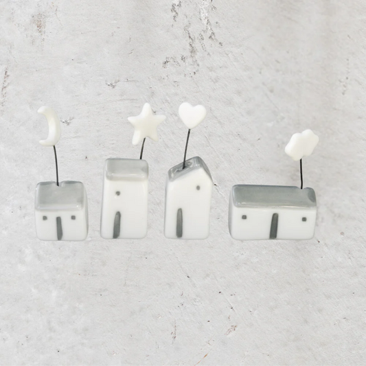 Porcelain Tiny Cottages & Little Wire Shapes (select cottage + wire)
