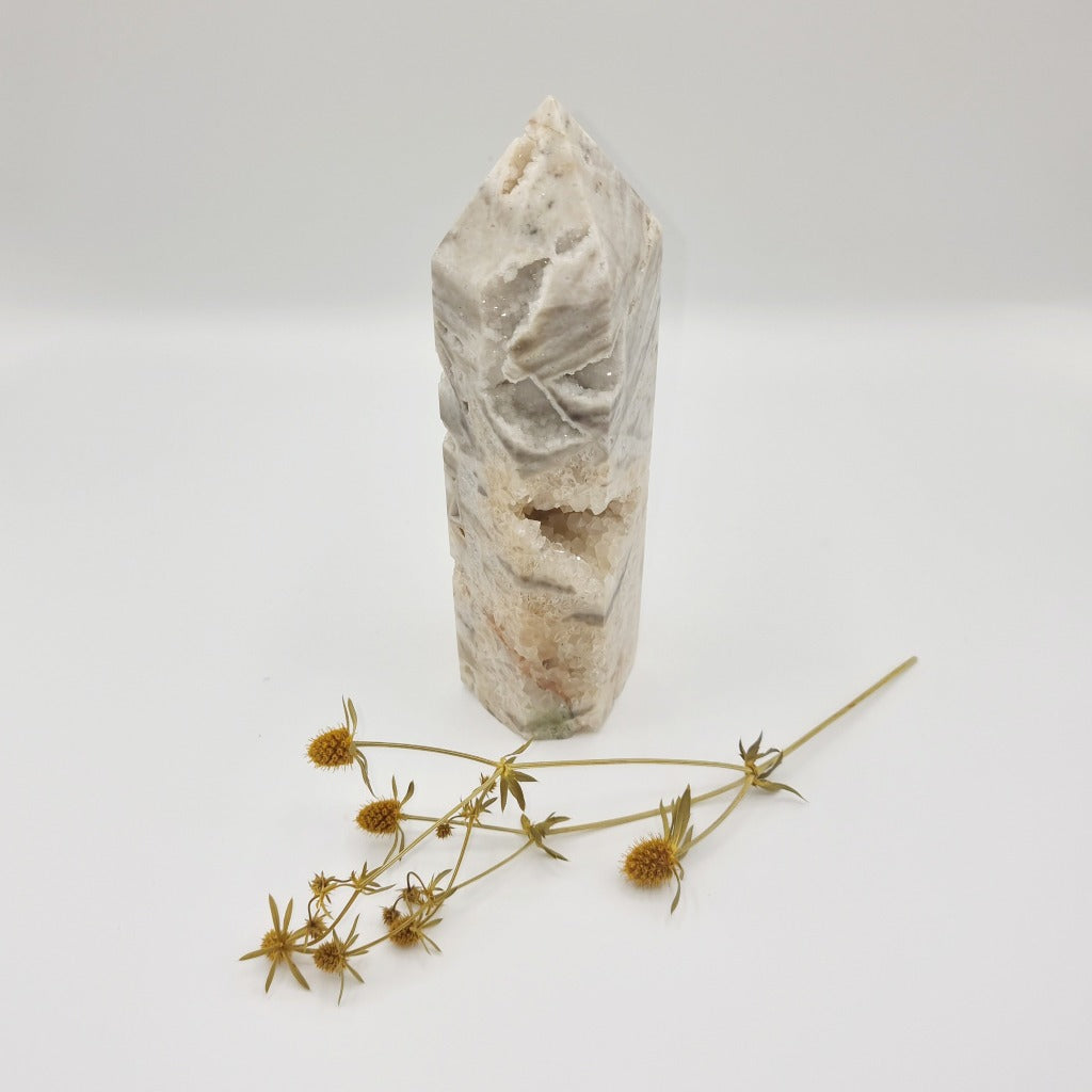 Sphalerite Druzy Quartz Crystal Tower