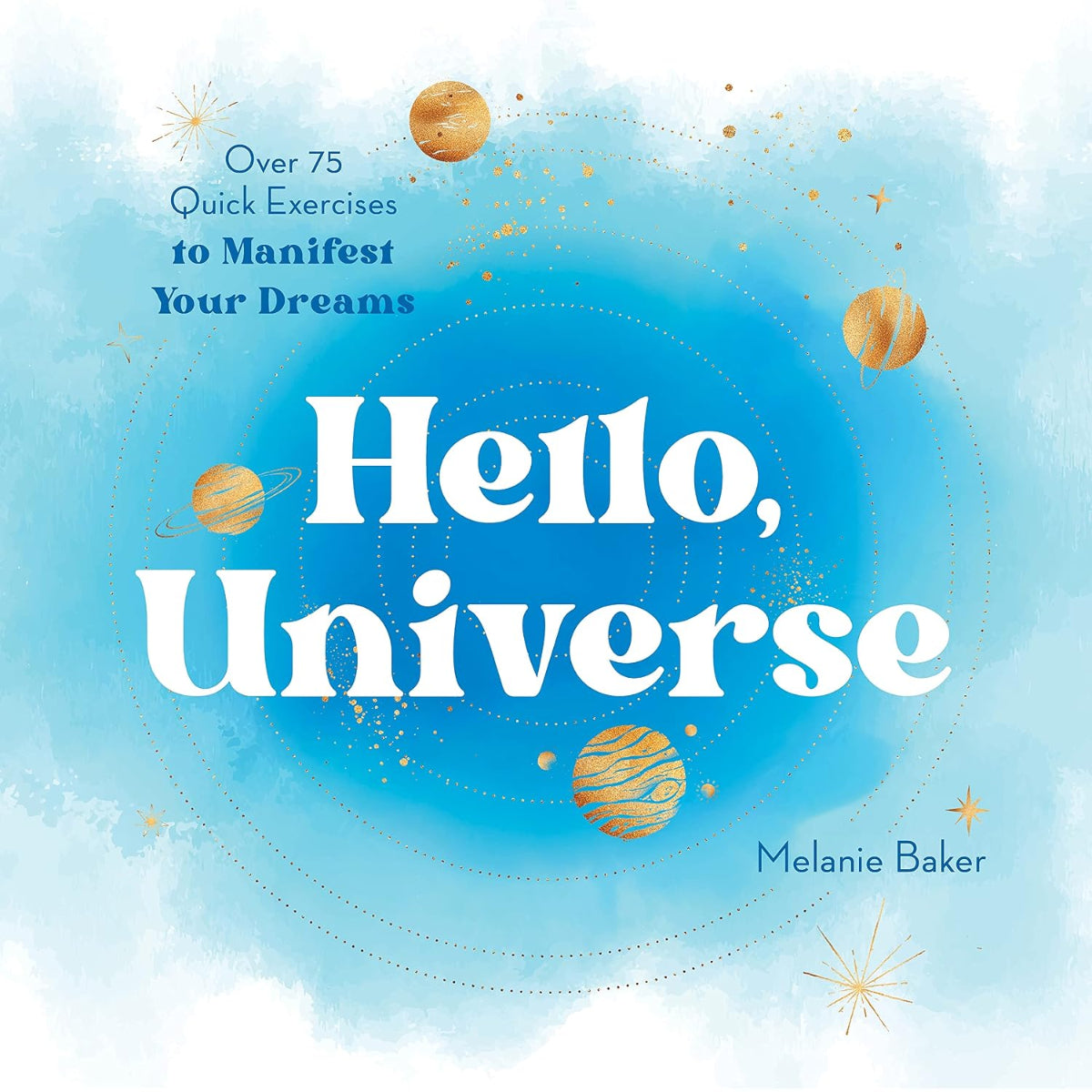 Book cover of 'Hello, Universe' with celestial designs and text on a blue background